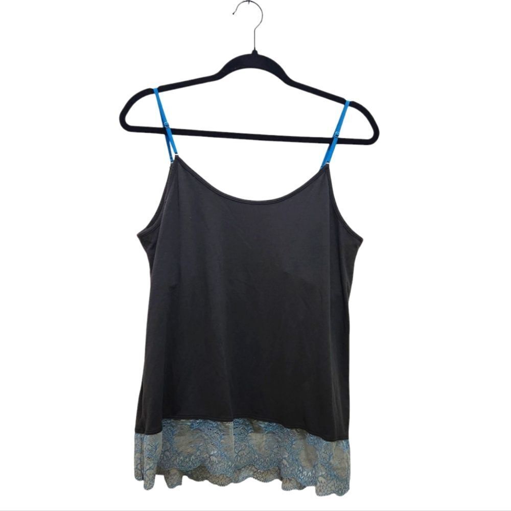 American Eagle Gray Blue Spaghetti Strap Cami Tank Lace Hem Size XL Babydoll Y2K